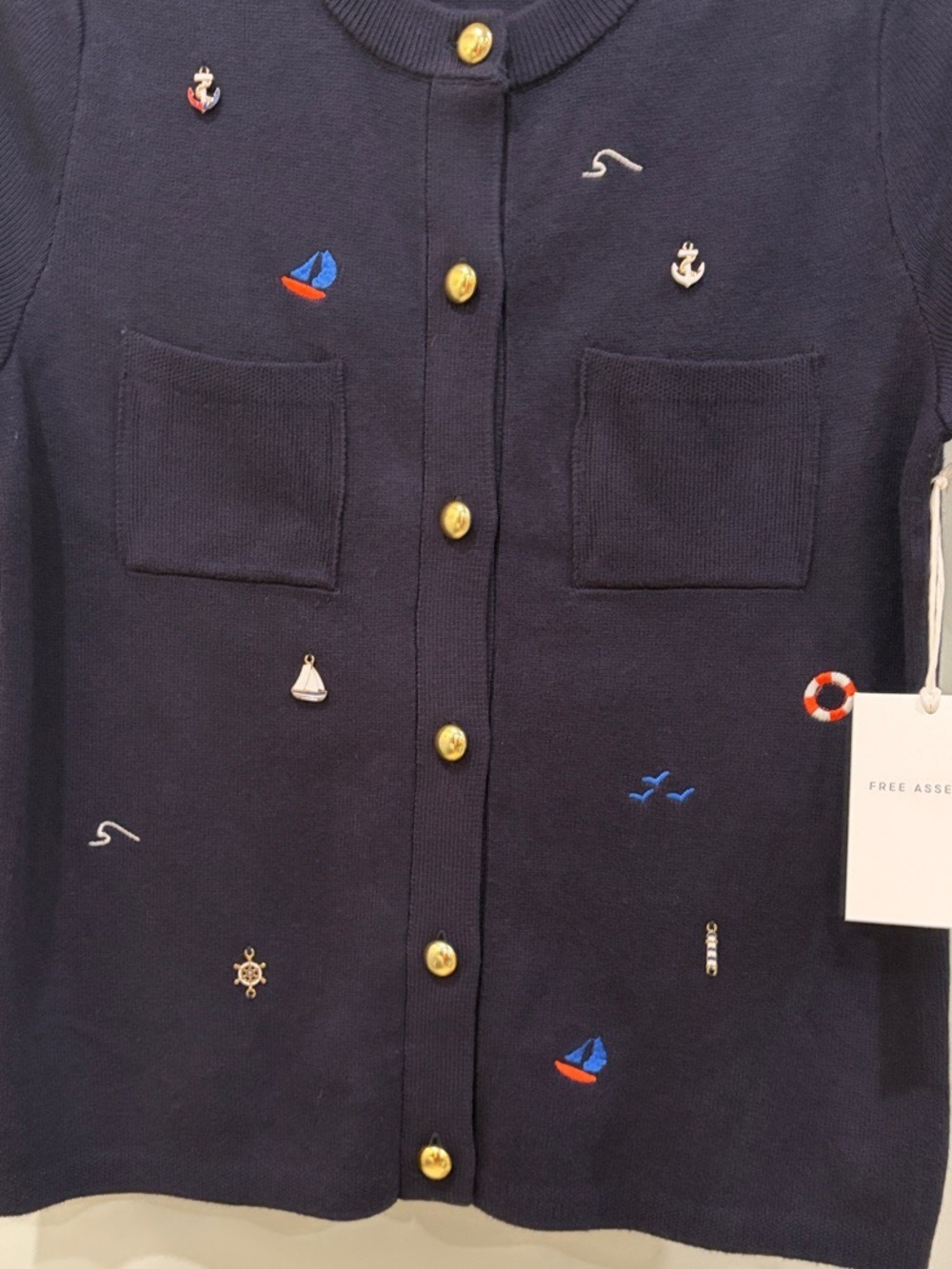 NWT Knit Navy Nautical Embroidered Short-Sleeve Cardigan Free Assembly - Picture 4 of 9